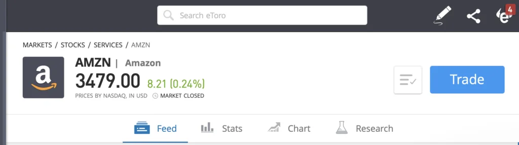 Amazon trade button on etoro